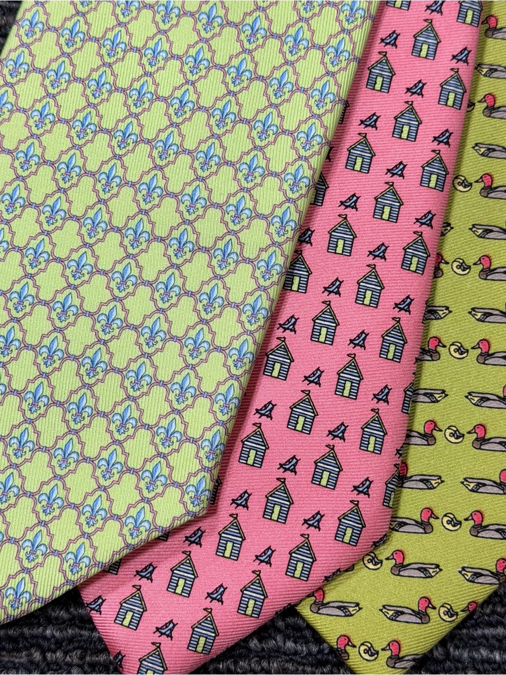 Peter Blair 100% Silk Ties Bundle Set of 3 - Duck, Fleur-de-Lis & Beach Huts